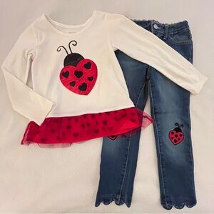 Little Lovebug Heart Ladybug Jeans & Top Set